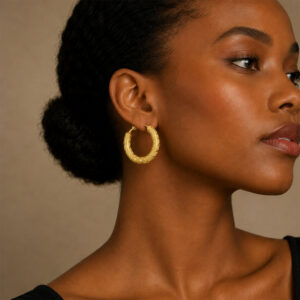 18K Yellow Gold Twisted Hoop Earrings w/ Stone
